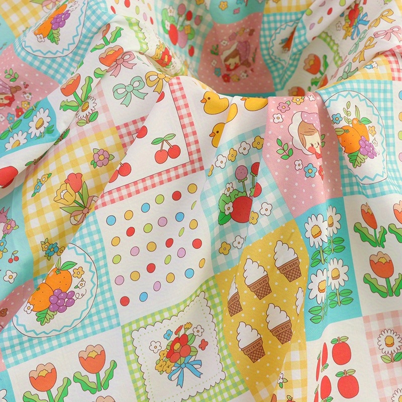 

1pc Cartoon Printed Cotton Patchwork Fabric For Diy Crafts And Sewing Projects, 19.6x55.1inch - Multicolor Quilting Material With Cute Designs