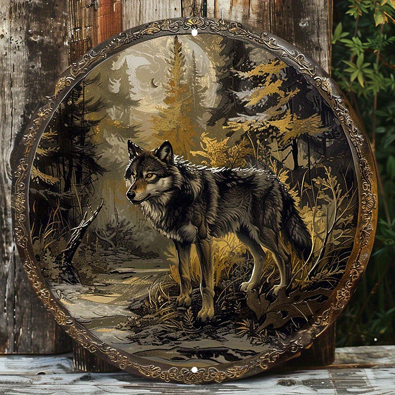 

Wolf In Forest Aluminum Wall Decor, 8-inch Round Metal Sign With Hd Printing - Waterproof, Weather Resistant Outdoor/indoor Artwork
