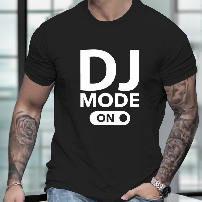 

Dj Mode On Print Short Sleeve T-shirt, Men's Casual Comfy Versatile Tees For Summer Outdoor Gift