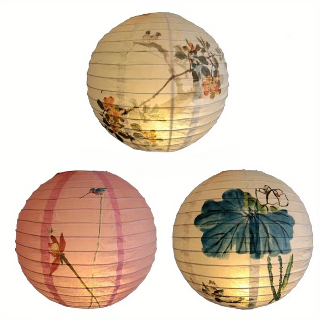 3pcs Set - Chinese Style Hand Painted Paper Lanterns, Traditional Handheld Decorative Lanterns For Festivals, Events And Home Decor - No Electricity Or Battery Needed