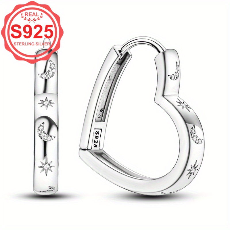 TEMU 3.91gs925 Hypoallergenic Earrings Heart Shaped Star Moon Earrings Gorgeous Jewelry Earrings For Gift