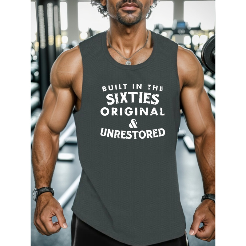 

Built In The Sixties Print Summer Men's Quick Dry Moisture-wicking Breathable Tank Tops, Athletic Gym Bodybuilding Sports Sleeveless Shirts, For Running Training, Men's Clothing