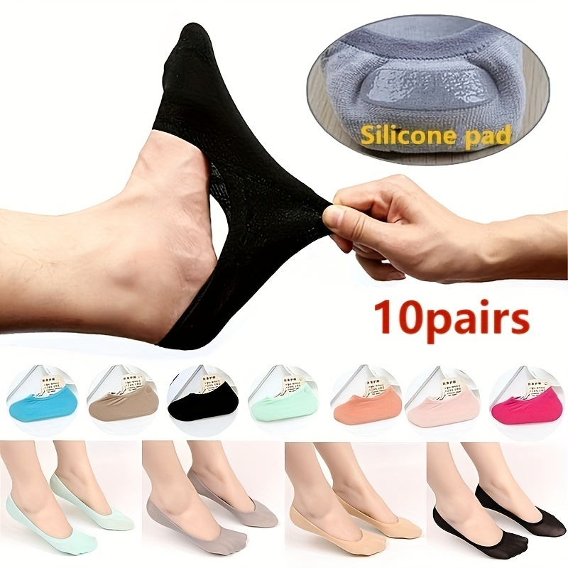 

10 Pairs Solid Invisible Socks, Comfy & Breathable Low Cut Boat Socks, Women's Stockings & Hosiery