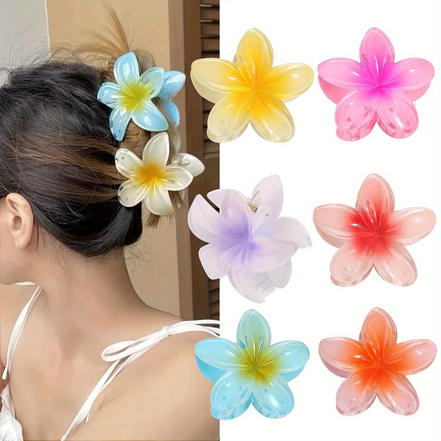 

blossom Grip" Elegant 6-piece Flower Claw Clip Set - Non-slip, Strong Hold Hair Accessories For Women & Girls, Versatile For All Hair Types, Vibrant Gradient Colors