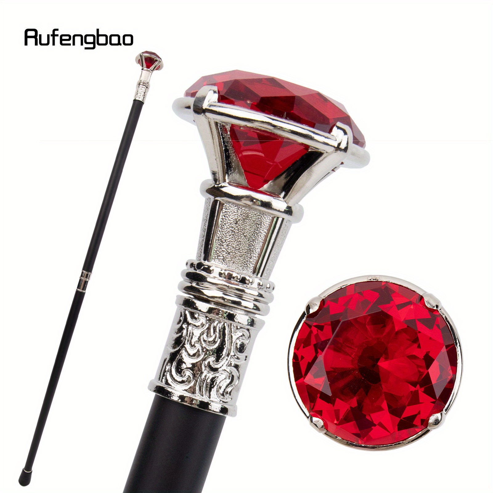 

1pc Red Rhinestone Type Stick, Fashion Decorative Cane, Elegant Cosplay Cane Knob Crosier