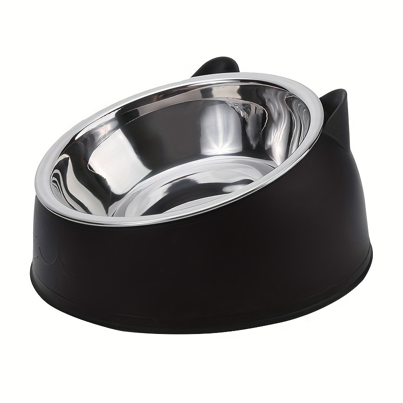 2in 1 Stainless Steel Cat Bowl With Holder, Cute Ear Design Cat Food Bowl Water Basin For Cervical Spine Protection
