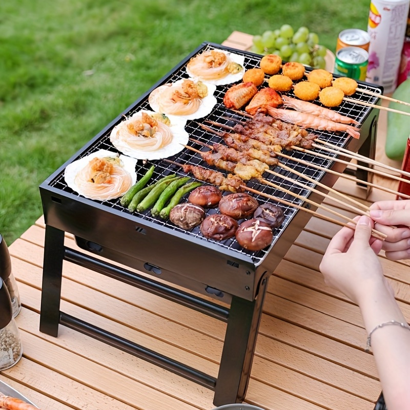 

1pc, Versatile & Compact Black Bbq Grill - Foldable, Portable, Easy To Clean - Perfect For Camping, Picnics & Outdoor Feasts, Kitchen Supplies, Kitchen Accessories, Bbq Accessories