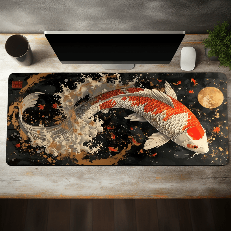 

Koi Carp Design Extended Gaming Mouse Pad, Non-slip Rubber Base, Office Keyboard Desk Mat, Water-resistant, Durable Oblong Mousepad For Computer Workstations