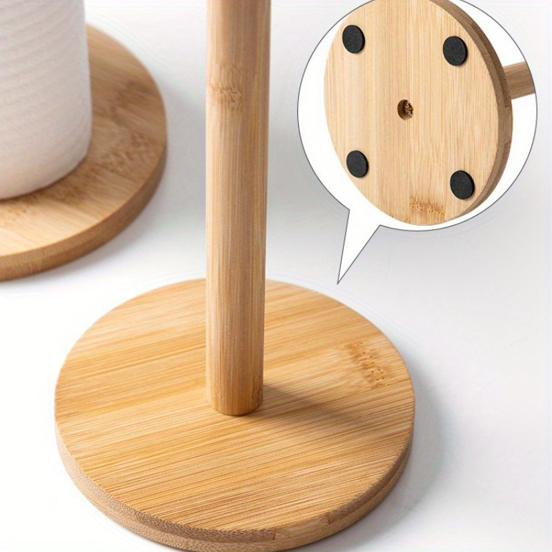 1pc wooden paper towel holder with countertop   load design for kitchen bedroom bathroom   household accessory details 4