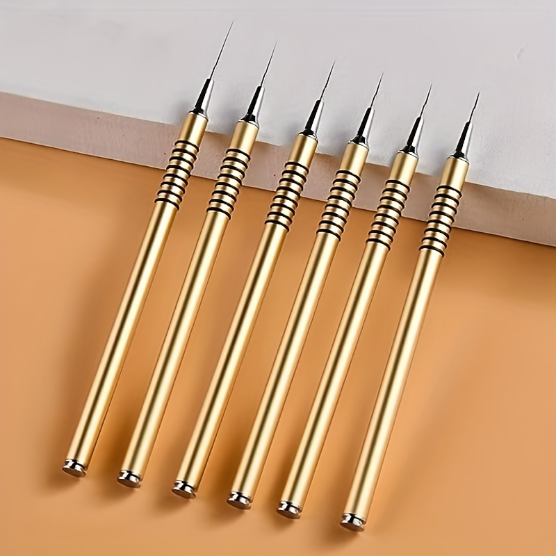 

6pcs Hypoallergenic Uv Gel Nail Art Brushes Set - Golden Striper Brushes For Thin Lines, Dotting & Drawing - Sizes 5/7/9/11/20/25mm