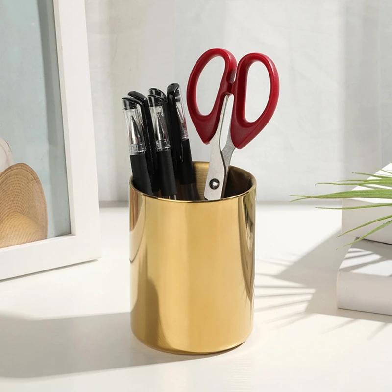 

1pc Stainless Steel Pen Holder, Simple Pen Holder, Desk Ornaments, Home And Office Storage Supplies