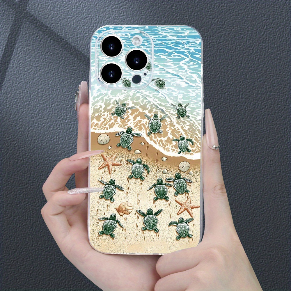 

Case With Turtle And Ocean Print Design, Tpu Material, Compatible With 15/14/13/12/11/xs/xr/x/7/8 Plus/pro/max/mini - Perfect Gift For Anniversary Or Valentine's Day