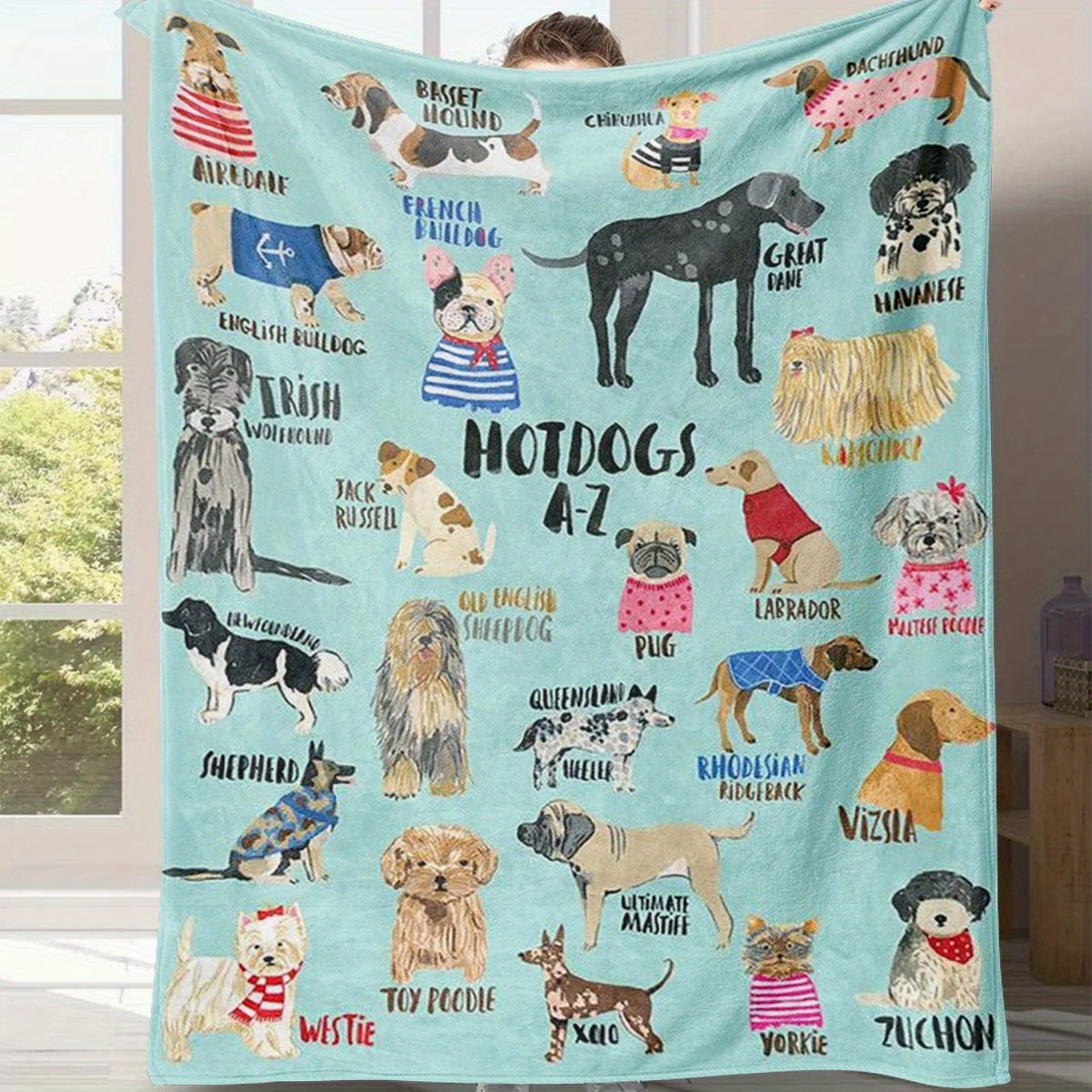 

Cartoon Dog Pattern Flannel Blanket - 100% Polyester Cozy Pet Design Throw - All Seasons Indoor/outdoor Fashion Art Print Chair Blanket