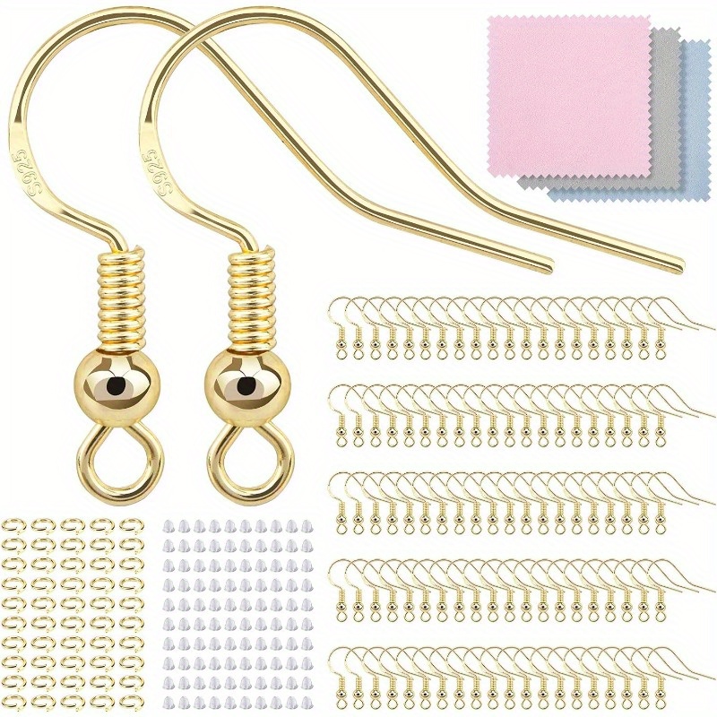 

Copper Earring Making Kit - 100pcs/50pairs Gold-plated Hypoallergenic Hooks, 300pcs Assorted Jewelry Findings With Silicone Backs, Jump Rings, And Polishing Cloth For Diy Craft