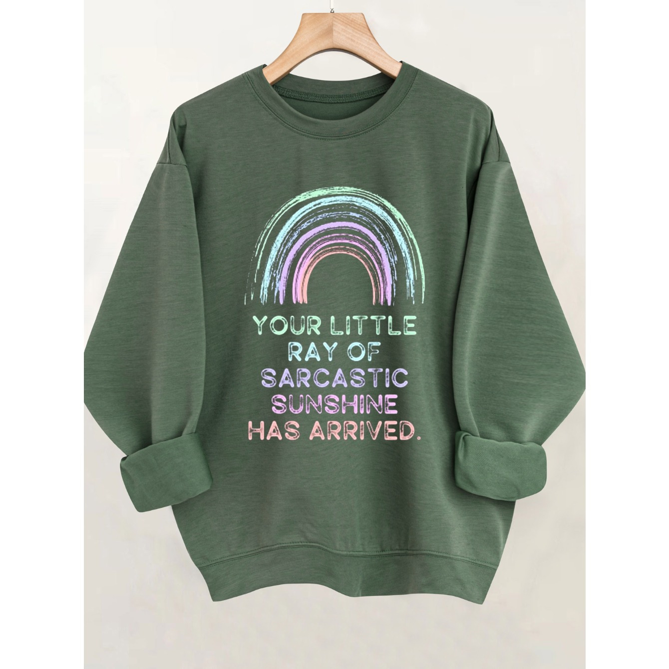 

Women's Casual Letter Neck Sweatshirt - Long Sleeve, Polyester , Machine Washable, Green With "your Of Sarcastic " Design, Casual Wear | Lettering Top | Top, Ladies Sweatshirts