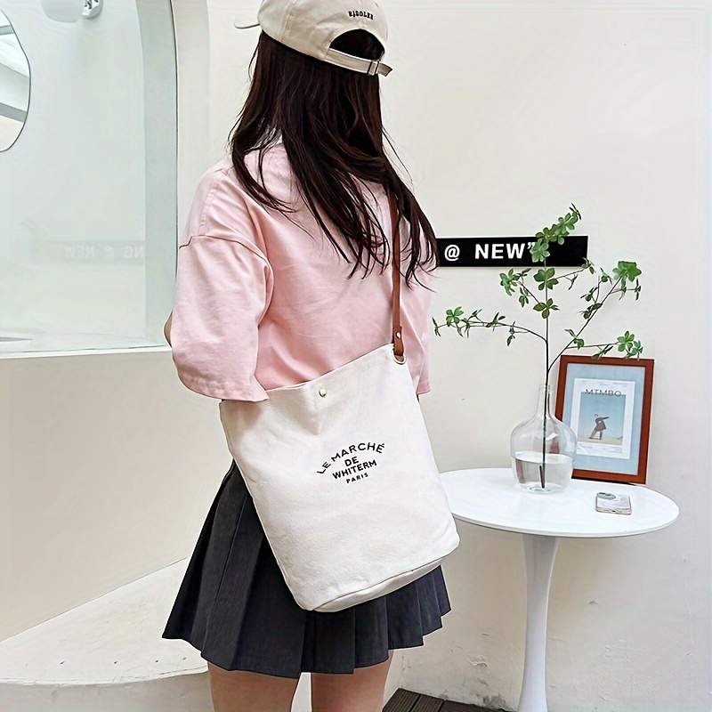 

1pc Large Capacity Canvas Crossbody Bag, Simple Classic Shoulder Bag For School & Travel