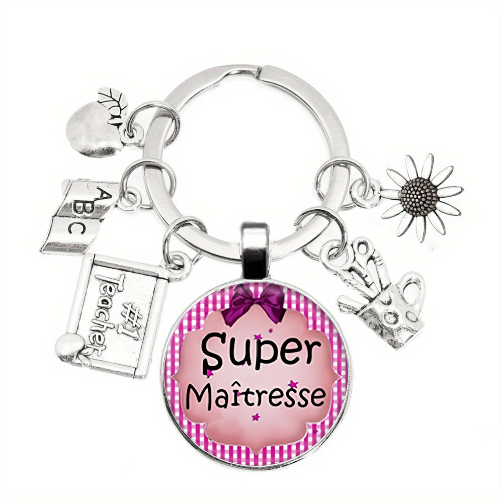 

French Sunflower "super Maîtresse" Keychains With Butterfly Bow, Time Gem Pendant, Teacher Appreciation Whimsical Accessories