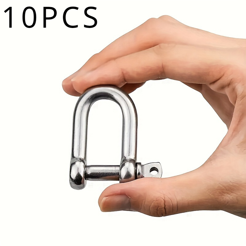 

10pcs M6 Stainless Steel D-shackles, Heavy Duty D Ring Shackle Lock Clips, 304 Stainless Steel For Construction Rigging, Vehicle Recovery, Hauling, Tie Downs, Hanging, Multipurpose Hardware