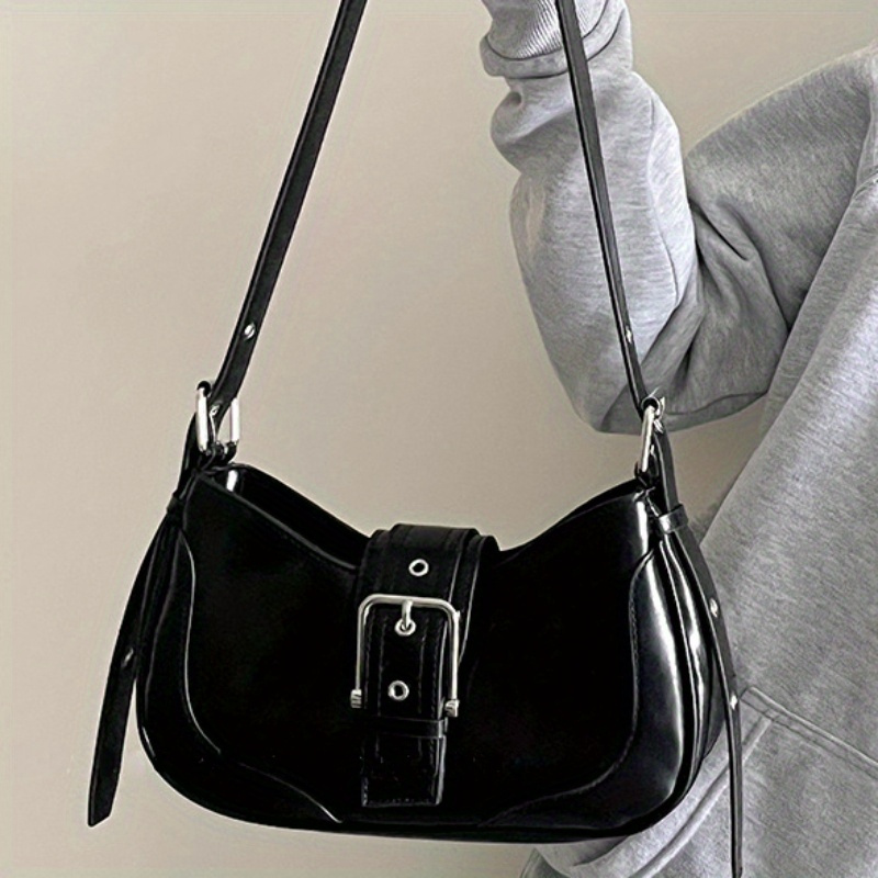 

Vintage Chic Underarm Shoulder Bag, Y2k Buckle Crescent Handbag, Sweet Crossbody Purse For Women