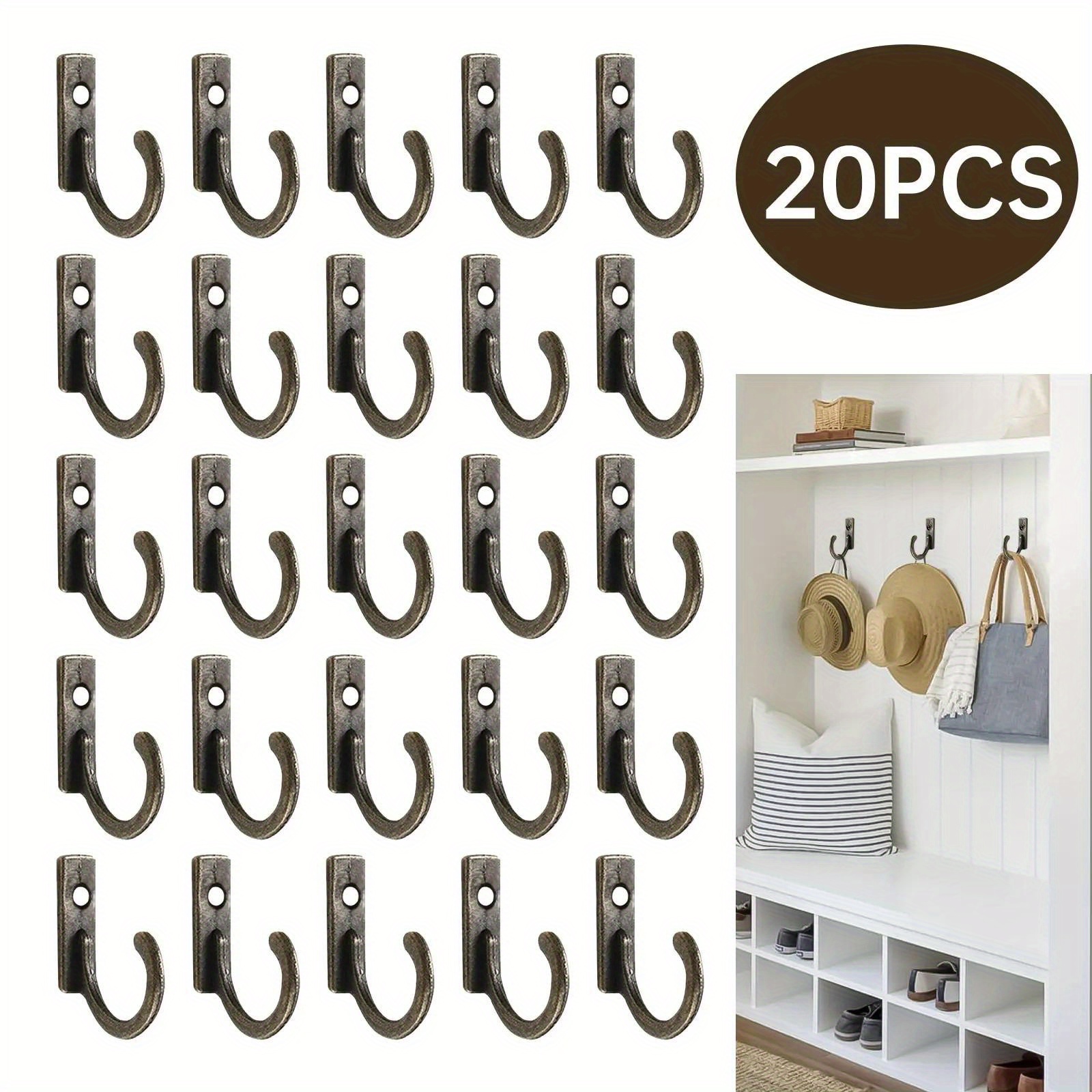 

20pcs Vintage Storage Rack Wall Hooks For Home Coats Hat Clothes Hanger Towel Key Wall Mounted Hook Kitchen Bathroom Hooks