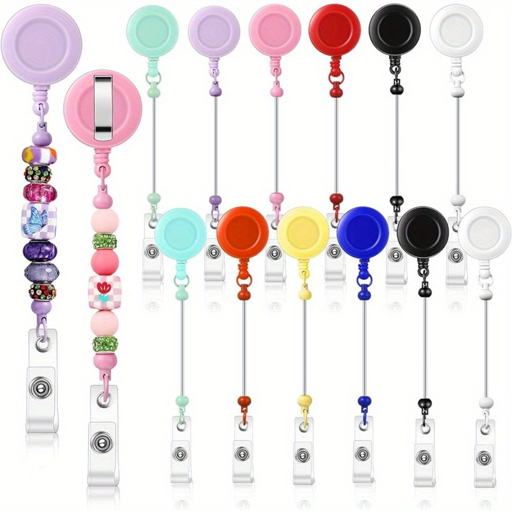 

12-pack Aluminum Alloy Beadable Diy Retractable Badge Reel Clips Kit With Belt Clip For Nurses And Teachers - Customizable Id Name Badge Holders For Office Supplies And Jewelry Making