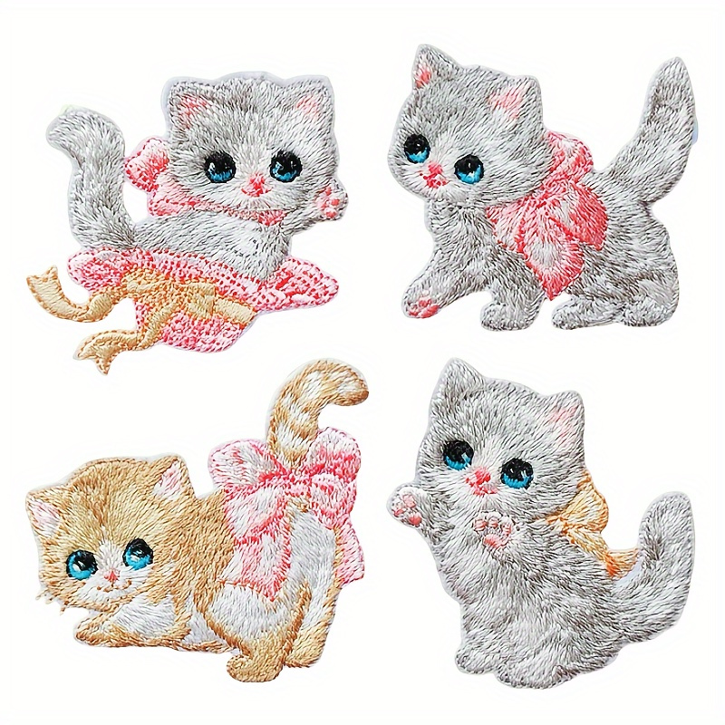 

4pcs Cat Iron-on Patches - Embroidered Appliques With Poses For Clothes, Shirts, Jackets, And Jeans, Mixed Colors, Fabric Embellishments| Design|textured Appliques, Cat Accessories