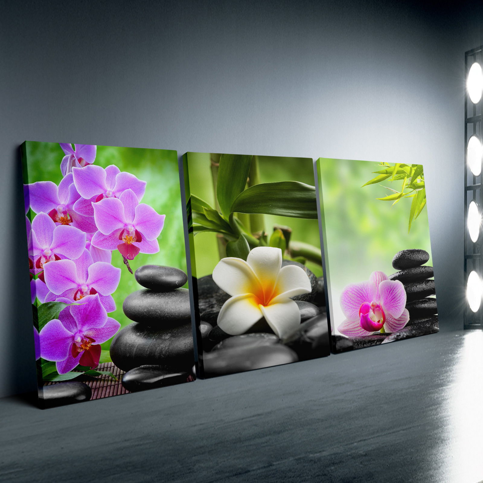 

3pcs Framed Canvas Poster, Zen Orchid & Stone Painting, Canvas Wall Art, Artwork Wall Painting For Gift, Bedroom, Office, Living Room, Cafe, Bar, Wall Decor, Home And Dormitory Decoration