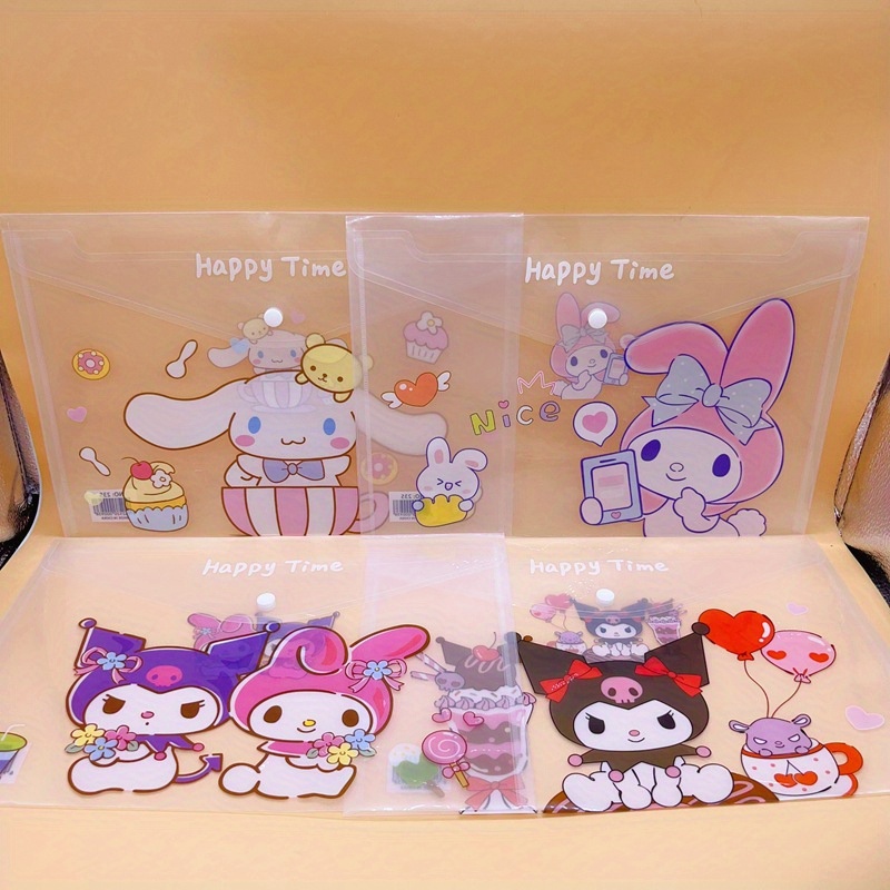4 pack sanrio kuromi melody a4 file bags cute cartoon transparent storage bags travel office document organizers