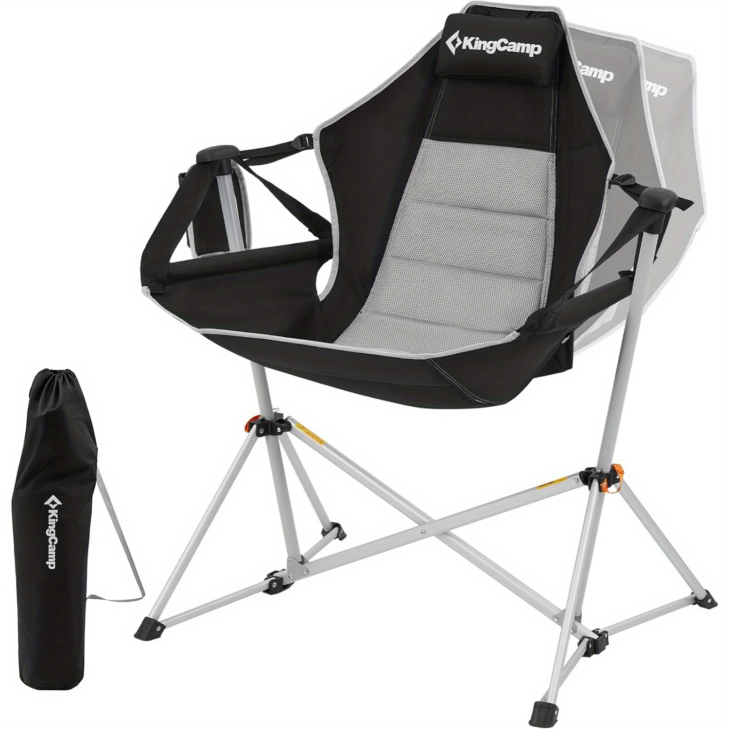 

Kingcamp Camping Chair, Aluminum Alloy Adjustable Back Swinging Chair, Folding Rocking Chair With Pillow Cup Holder, Recliner For Sports Games Lawn Backyard