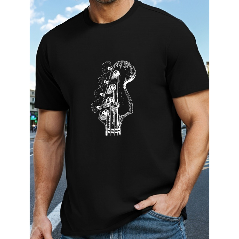 

Bass Guitar Neck Print Tee Shirt, Tees For Men, Casual Short Sleeve T-shirt For Summer