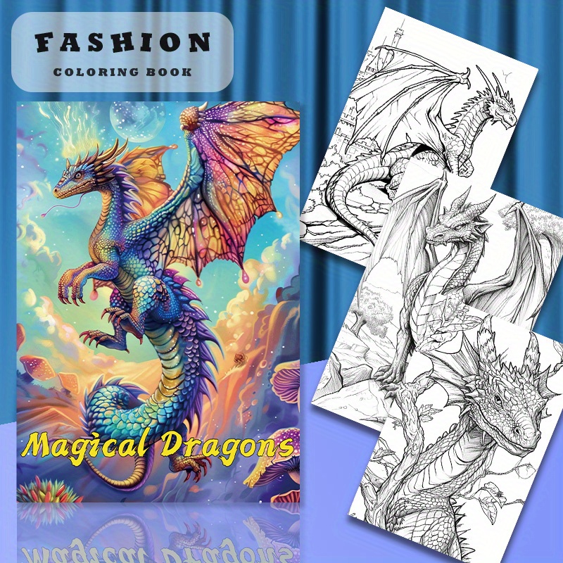 

Livre de coloriage magique pour adultes avec dragons sur papier épais de 22 pages - Carnet de croquis à feuilles détachées pour cadeaux d'anniversaire et de vacances