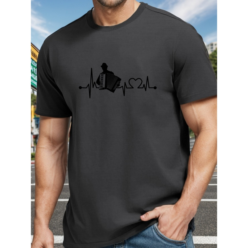 

Accordion Electrocardiogram Print, Men's Short Sleeve T-shirt Summer T-shirt Top