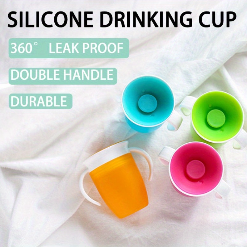 

1pc 240ml Water Cup Drinking Cup, 360° Leak-proof Double Handle Water Bottle, Durable Silicone Drinking Cup For Outdoor Camping Picnic