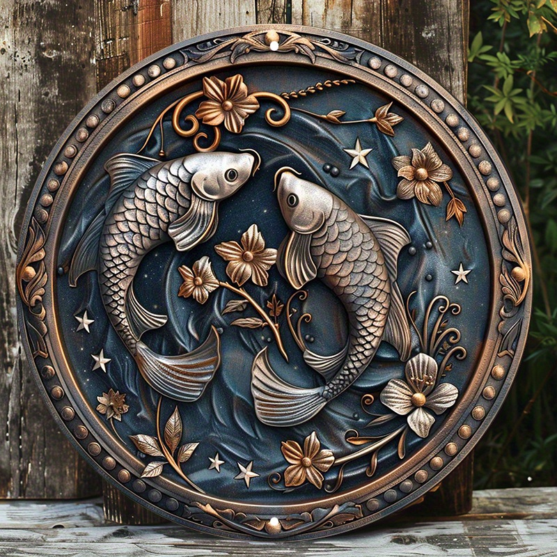 

Pisces Zodiac Sign 8" Round Metal Wall Art - Durable, Uv Protected & Easy To Hang