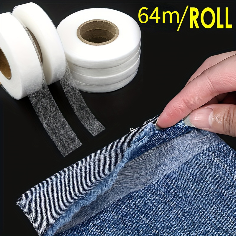 

White Double-sided Adhesive Hem Tape For Sewing And Crafts - Non-woven Easy To Use Iron-on Fabric Tape For Hemming And Bonding - 64m/roll