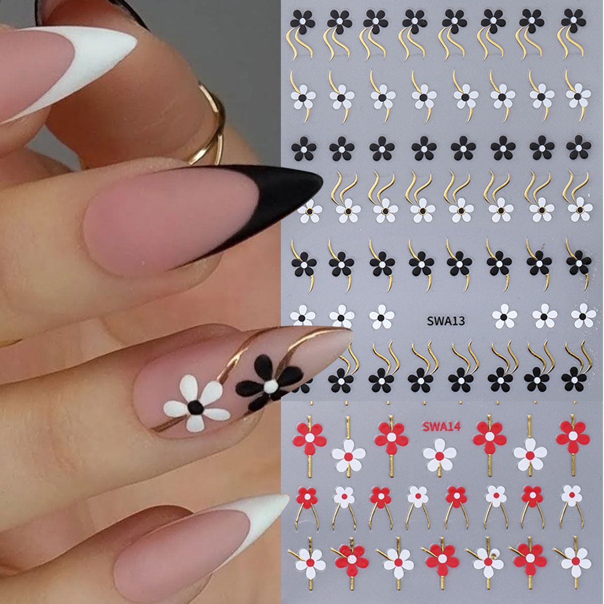 

2/3pcs Simple Flower Nail Stickers Summer Black White Red Floral Line Stripe Design Adhesive Sliders Nail Art Decoration Manicure Decals