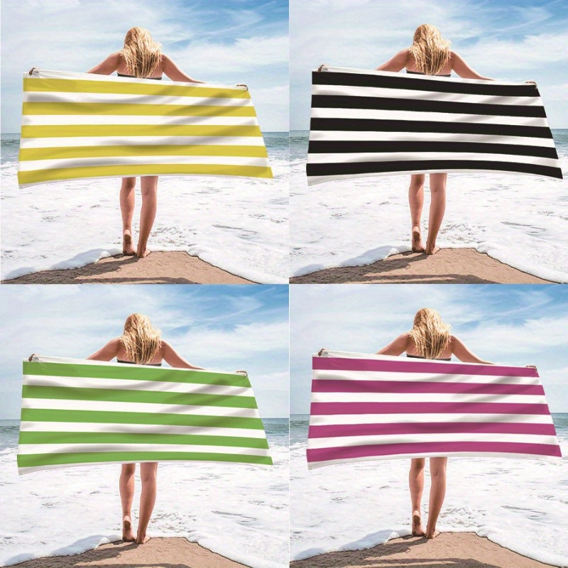 

Ultra-soft Microfiber Beach Towel - Quick Dry, Striped Design, Perfect For Beach & Bathroom Use