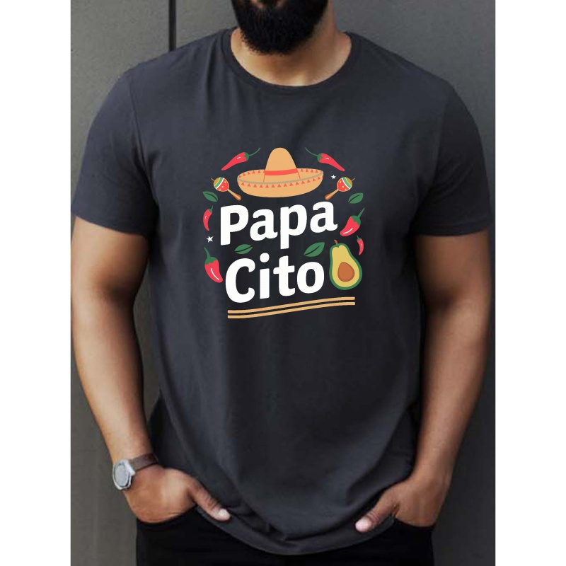 

Papa Cito Print Tee Shirt, Tees For Men, Casual Short Sleeve T-shirt For Summer