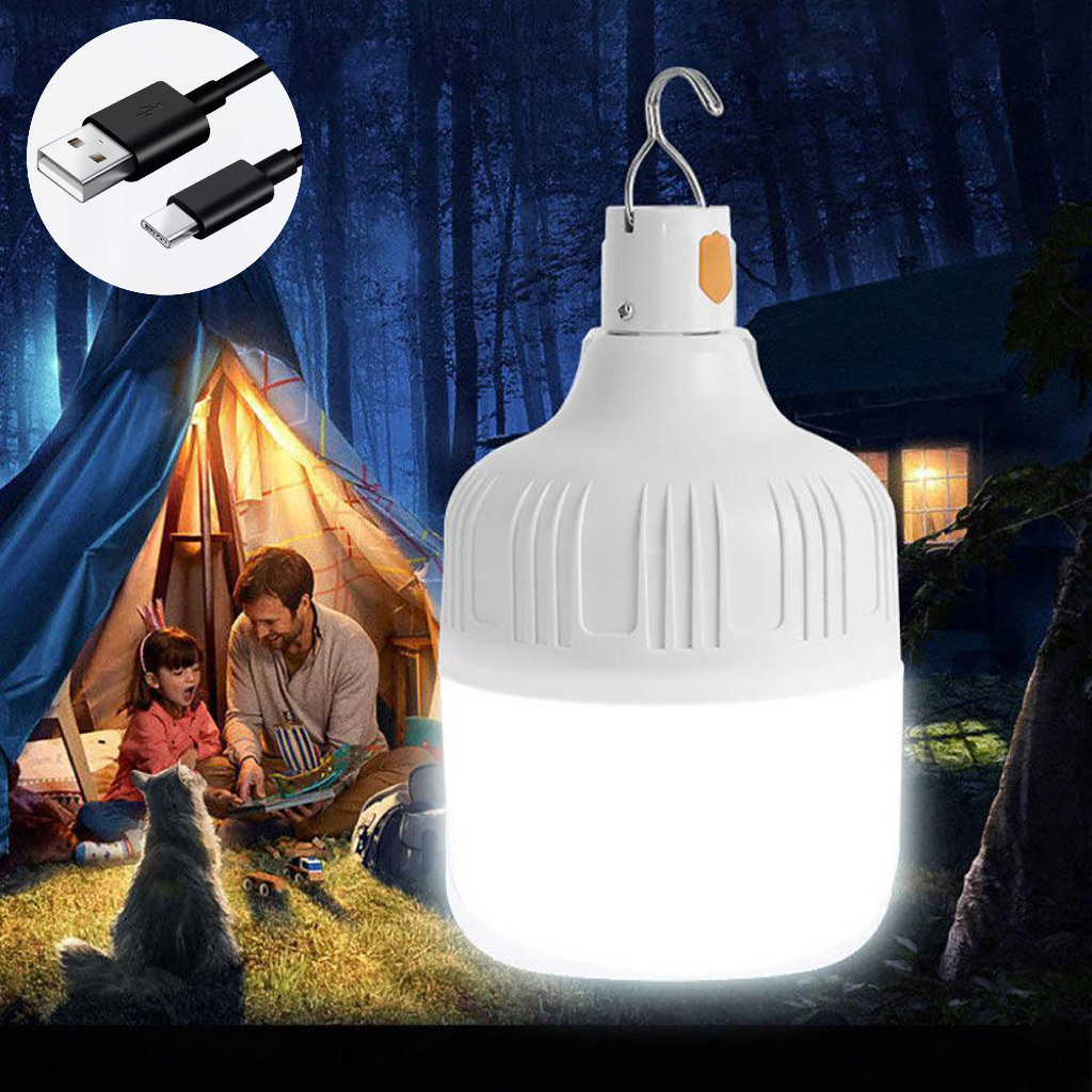 

Usb Rechargeable Led Camping Light Bulb - 1pc Portable Waterproof Outdoor Light For Exploration, Camping, Fishing With Standard Bulb Shape, 40w-100w Led Source, Lithium Battery