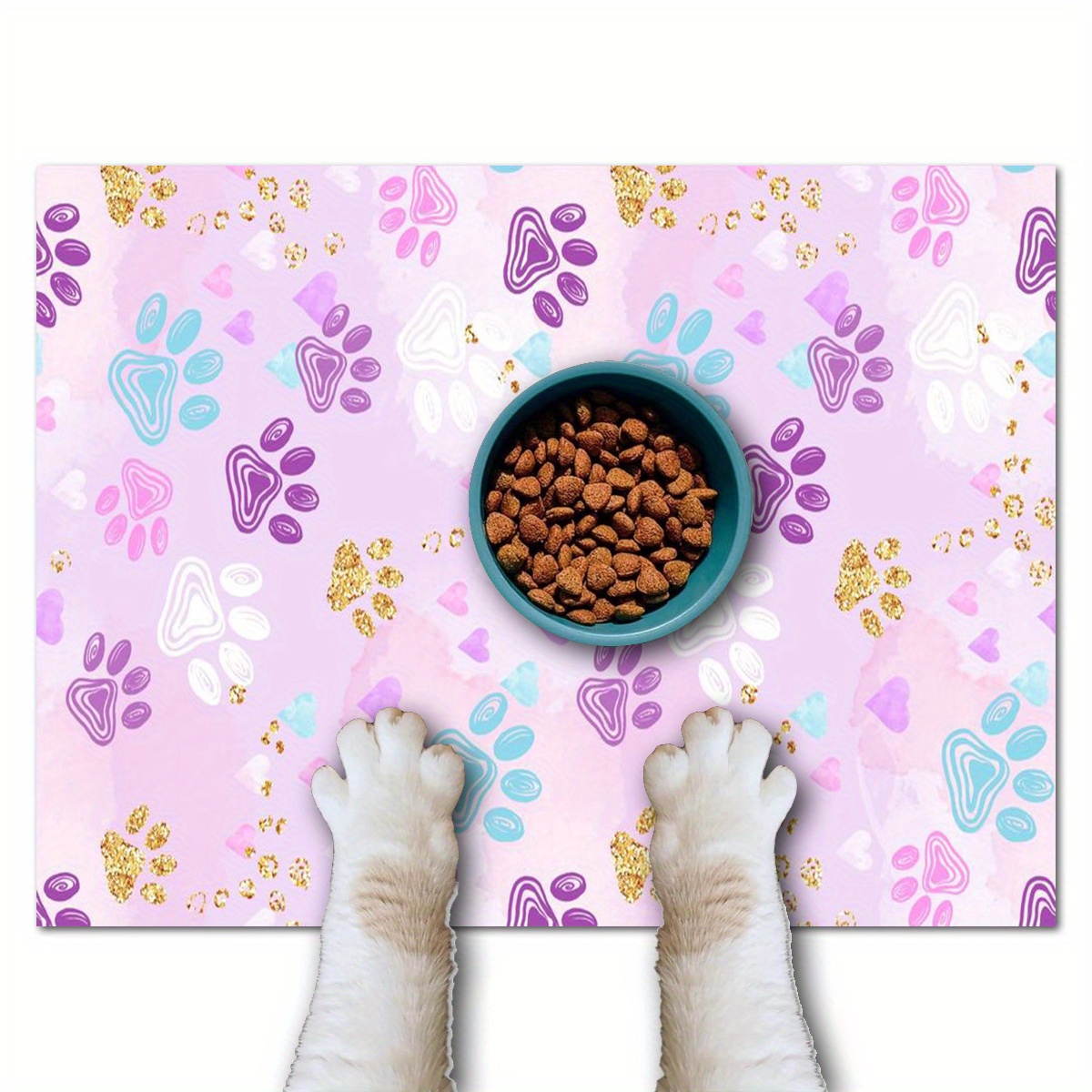 

1pc Cute Paw Print Pet Feeding Mat - Non-slip, Quick-dry & Stain-resistant For Cats And Dogs - Ideal For Food & Water Bowls Pet Food Mat Puppy Pads Washable
