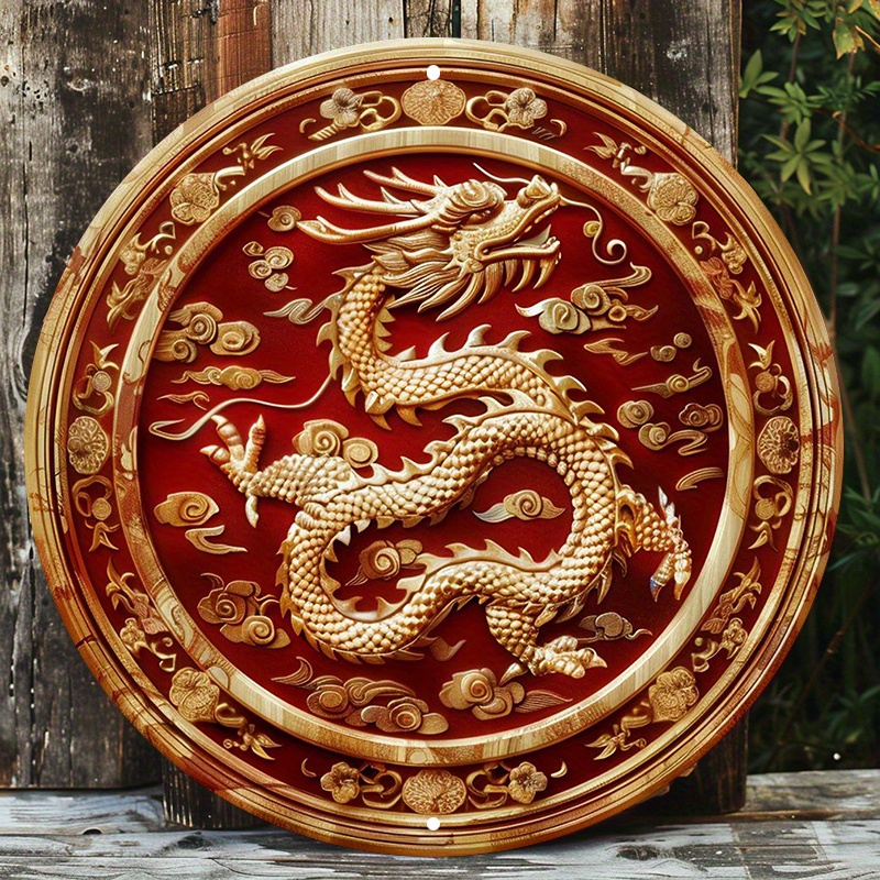 

enchanting" Golden Dragon 8x8" Round Aluminum Wall Sign - Uv & Scratch Resistant, Easy-hang Outdoor/indoor Decor With Pre-drilled Holes Versatile Decoration For Both Indoor And Outdoor Use