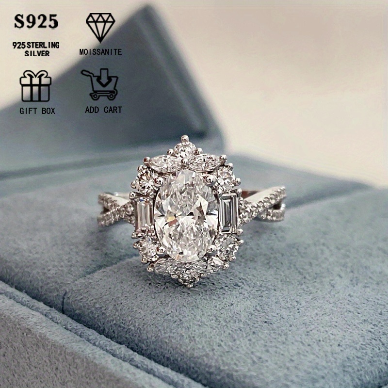 elegant 2ct oval moissanite engagement ring hypoallergenic s925 sterling silvery luxurious court   gift for her with exquisite packaging details 1