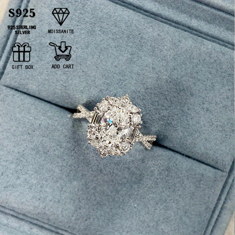 elegant 2ct oval moissanite engagement ring hypoallergenic s925 sterling silvery luxurious court   gift for her with exquisite packaging details 3