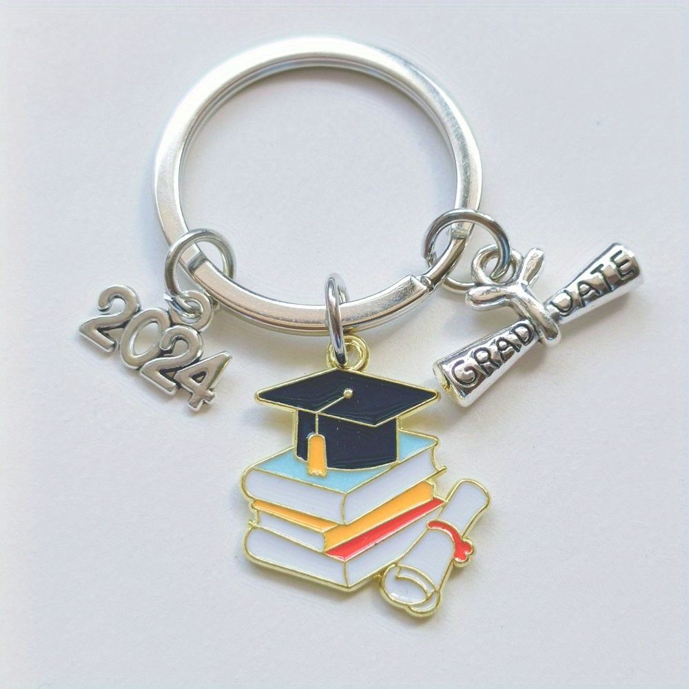 

Graduate Keychain With Cap And Diploma Charms, Class Badge Keyring, Perfect Graduation Accessory