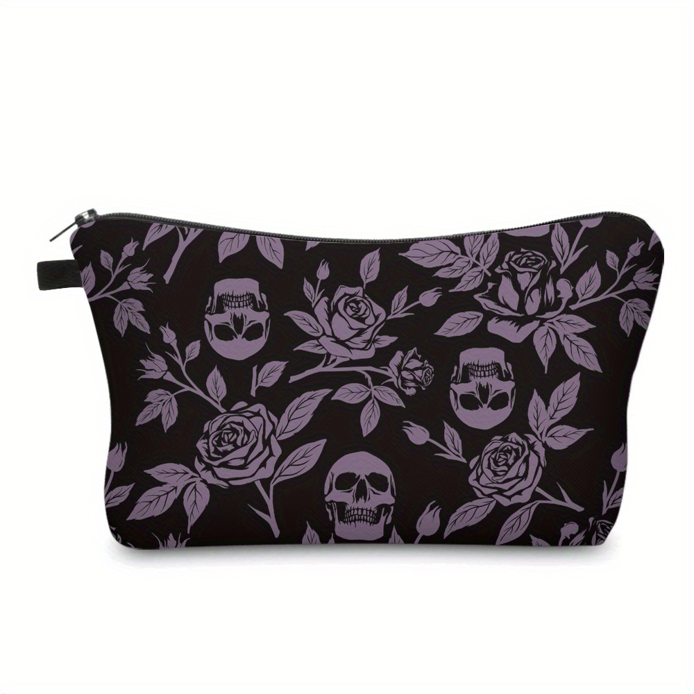 

& Rose Print Waterproof Makeup Bag - Cute, Fashionable Cosmetic Pouch With Zipper For Travel & Storage - Polyester, Scent-free