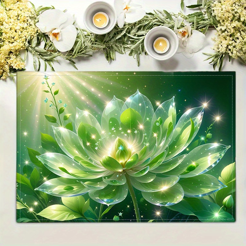 

4-piece Set Of Green Lotus Linen Placemats - Creative, Non-slip & Heat-resistant Table Mats For Dining & Coffee Tables - Perfect Home Decor Gift