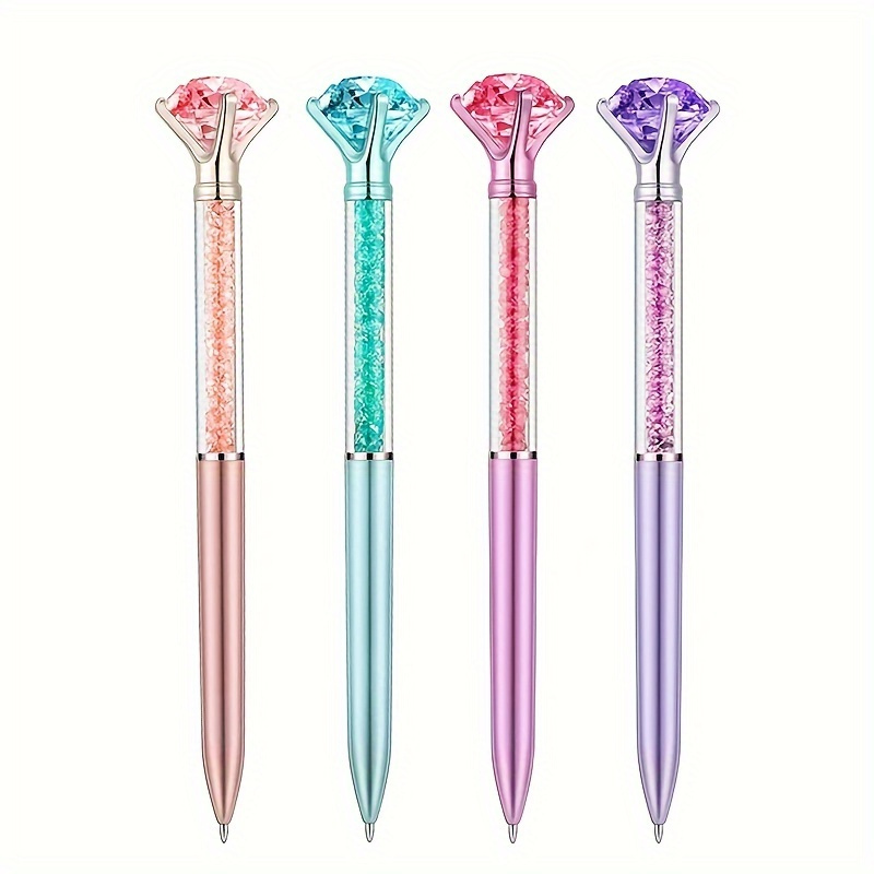 

4pcs, Large Crystal Fake Diamond Pens Gift Shiny Ballpoint Pen Black Ink Pens Suitable For School Office Supplies, Great For Wedding Bridal Shower