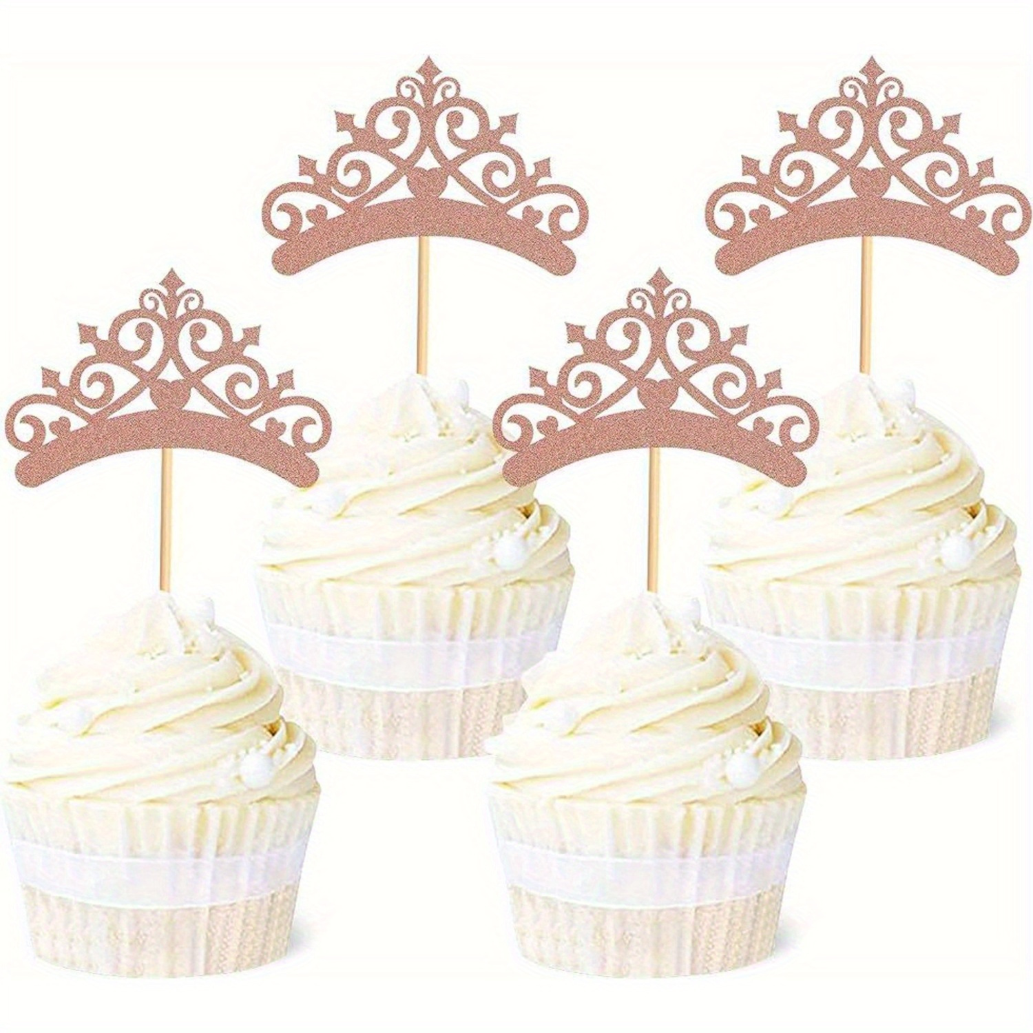 24 Pezzi Cupcake Toppers A Forma Di Corona Oro/Argento Con Glitter – Per Feste