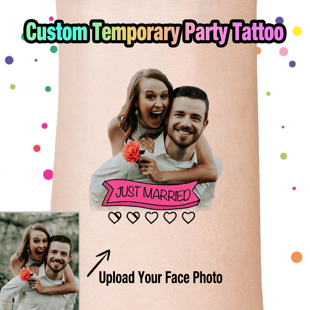 

Personalized Wedding Temporary Tattoos With Photo Face - Custom Groom, Bride, Groomsmen & Bridesmaid Decor - Fun Party Favors For Celebrations