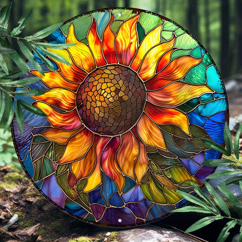 

Waterproof Aluminum Sunflower Metal Wall Art - Uv Resistant 8-inch Round Sign For Indoor & Outdoor Decor